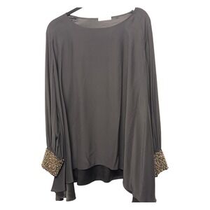 $920 Gomez Gracia‎ London Crystal Cuff Sz 12 Oversized Shirt Shark Hem 100% Silk